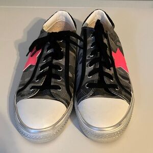 Vintage Havana Black and Gray Sneakers with Neon Pink Accent